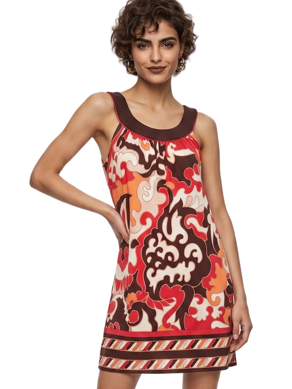 BCBG Orange BrownAline MINI dress Spaghetti straps Sleeveless Scoopneck comfy 6P